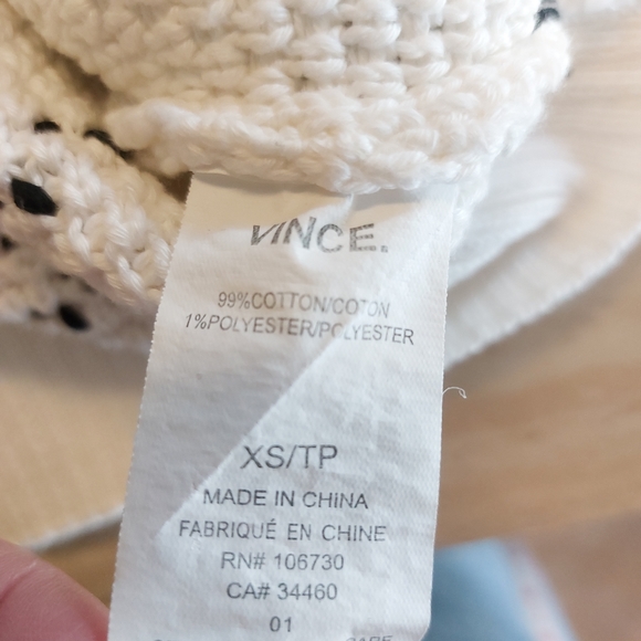 Vince White & Black Striped Cotton Long Sleeve Textured Knit Pull Over Sweater - Picture 12 of 13